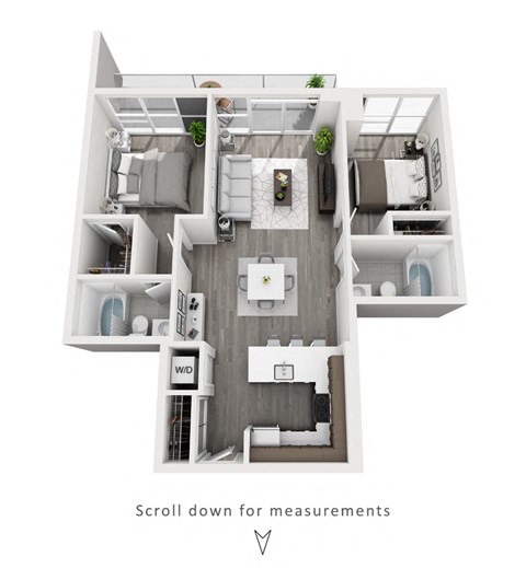 Floor plan for 2 beds, 2 baths, 898 sqft